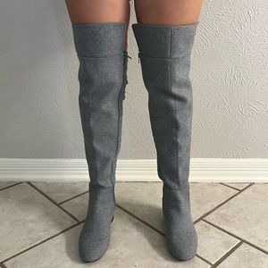 Nine West Grey Wool Textured Over the Knee Boot, Weave Backing, NWOT